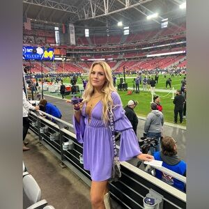 Purple WeWoreWhat dress! Awesome for a TCU or LSU football gameday!